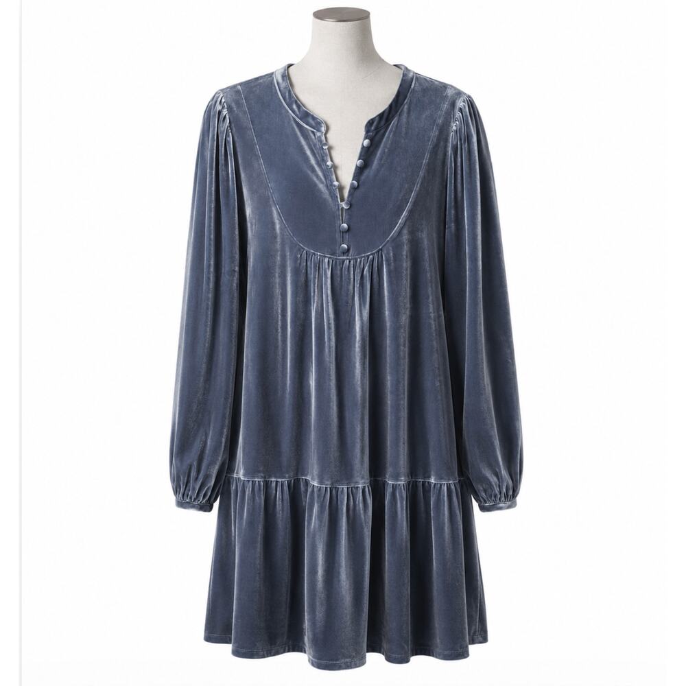 Velvet Babydoll Mini Dress Romantic Cottagecore Boho